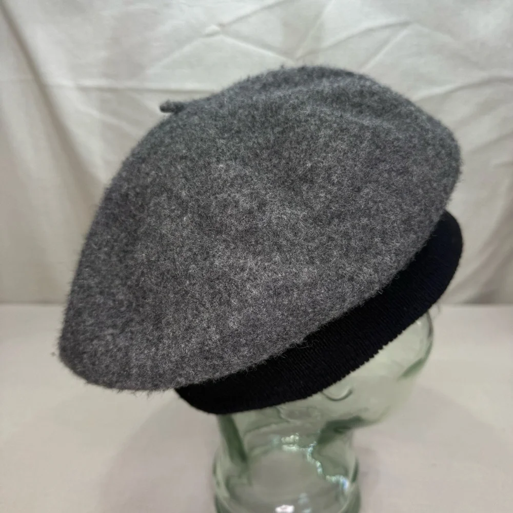 Charcoal Gray and Black Wool Beret Hat